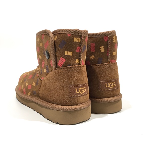 UGG JONA CONFETTI LOGO MINI BOOTS -CHESTNUT SUEDE -UGGPURE LINED -BIG KIDS US 3 - Picture 3 of 9